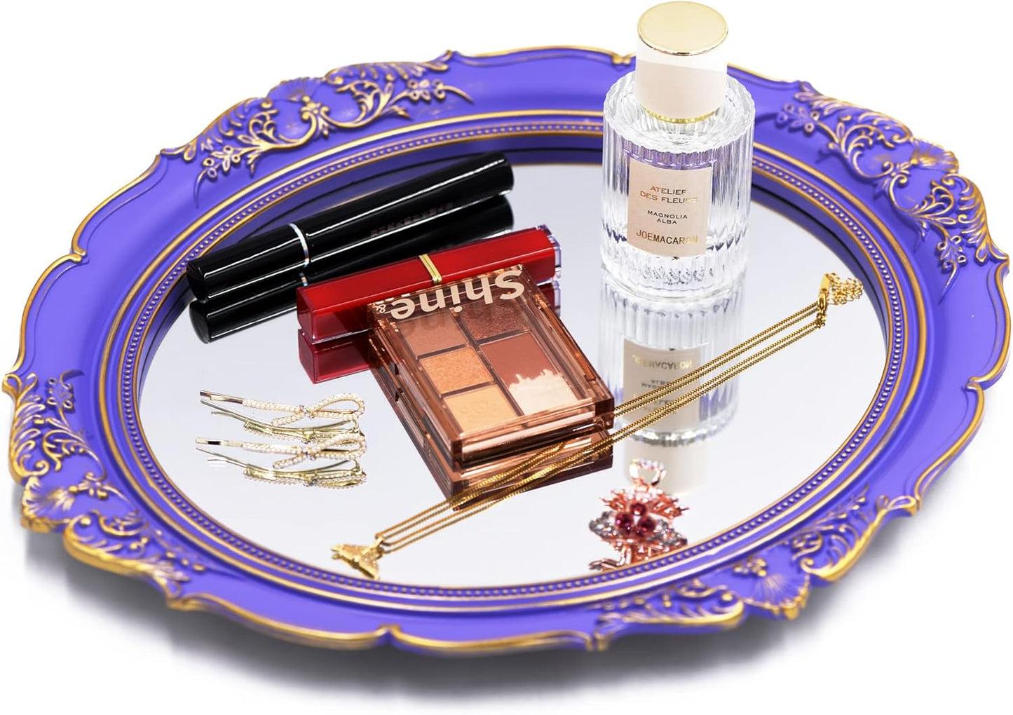 14.8 x 13.1 inch Oval Wall Mirror Vintage Style (Purple)