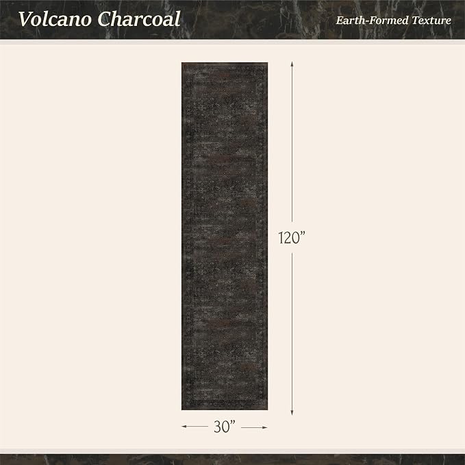 Black 2'6" x 10' Extra Long Hallway Runner Rug, Washable Non Slip Kitchen Runner, Dark Charcoal Low Pile Stain Resistant Rug for Entryway, Bathroom & Laundry Room