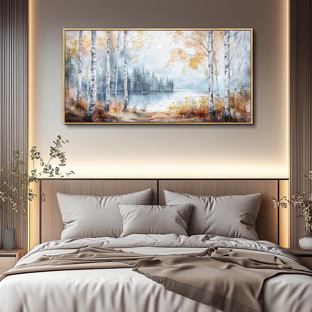 PHAOHUAXM Canvas Wall Art For Living Room Wall Decoration For Bedroom Office Decoration Trees Forest Landscape Painting Lake view Mural Modern Aesthetic Room Home Decor Artwork Wood Framed 20x40 In
