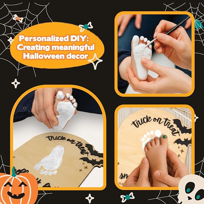 Baby’s First Halloween DIY Footprint Kit – Trick or Treat Wooden Milestone Card Keepsake Sign – Baby halloween Nursery Tabletop Décor, Newborn, halloween Kids stuff