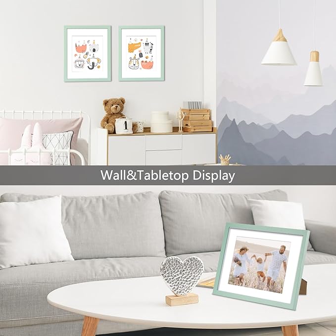 CORE ART 11x14 Picture Frame, Green Picture Frames 8x10 with Mat or 11 x 14 without Mat for Wall or Tabletop Display, Photo Frame Set of 4