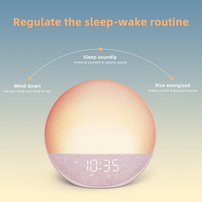 Odokee Sunrise Alarm Clock White Noise Machine: Natural Wake Up Light - Dimmable Clock with Bluetooth Speaker for Bedroom - 25 Sleep Sounds for Baby Adults Kids Sakura Pink
