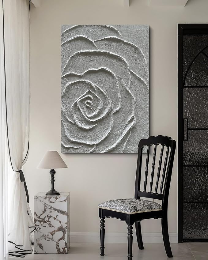 NANKAI Art Contemporary Minimalist Texture Abstract Oil Painting White Flower Texture Painting Minimalist Art 40x28 Inch Home Wall Decoration