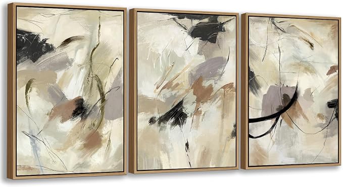 Large Framed Wall Art for Living Room Natural Wood Gold Float Framed Art Set of 3 Abstract Canvas Pictures Minimalist Artwork Canvas Prints for Bedroom Home Office Wall Decor 20X28inX3pcs
