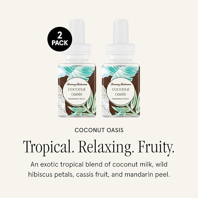 Pura & Tommy Bahama Home Scent Refill - Smart Home Air Diffuser - Premium Fragrance in Every Refill - Household Essential - Diffuser Fragrance - 2 Pack, Coconut Oasis