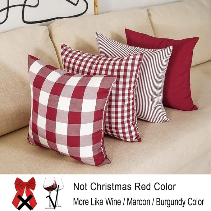 CARRIE HOME Buffalo Check Pillow Covers Buffalo Plaid Throw Pillow Cover 18x18 for Red and White Decorations, Set of 4
