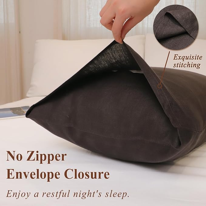 Linen Pillow Cases Queen Size Set of 2,100% French Linen Pillowcase Soft Breathable Envelope Pillow Cover Home Decor Gift for Women(Seal Brown,20x30)
