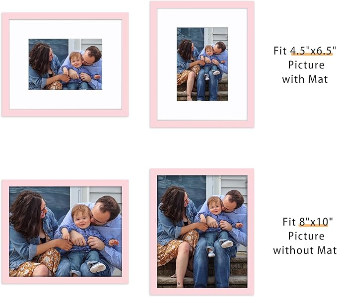 Picrit 8x10 Picture Frame Set of 12, Display 5x7 with Mat or 8x10 without Mat, Photo Frames for Wall Mounting or Table Top Display, Pink