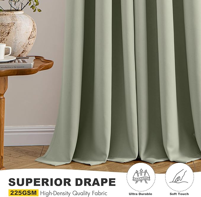 MIULEE Sage Green Blackout Curtains for Bedroom Living Room 78 Inches Long 2 Panels, Thermal Insulated Room Darkening Drapes Solid Grommet Top Noise Reducing Light Green Window Treatments 40x78 Inch