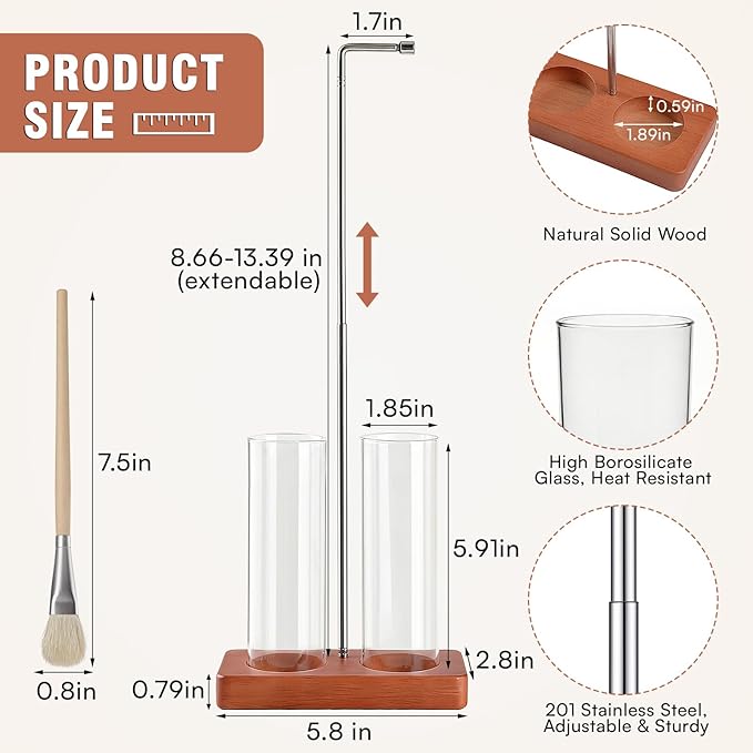 2 in 1 Incense Holder Modern Design– Adjustable Height (8.7"-13.4") with Secure Connection and, Vertical Incense Burner for Sticks & Cones, Glass Ash Catcher for Yoga Meditation Home Office Decor