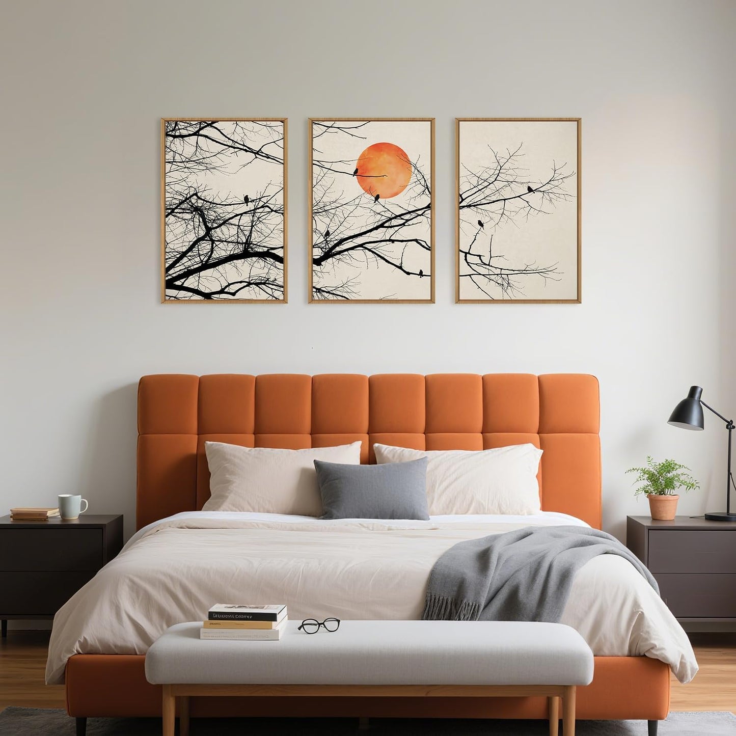 Celestdeco Large Vintage Tree Branch Framed Canvas Wall Art Set, Retro Tree Drawing Wall Decor, Nature Botanical Wall Painting, Neutral Landscape Art Print for Living Room, Bedroom, Office - 24"X36"X3