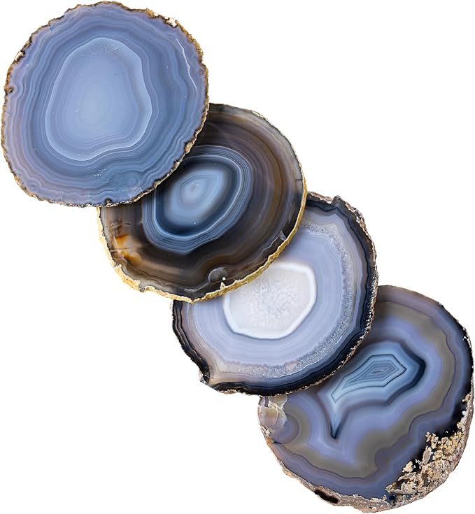 Nature's Decorations Natural Agate Stone Coasters - Set of 4 Polished Geode Drink Mats for Dining & Coffee Table & Kitchen Decor No Dye 3.5-4" Diameter