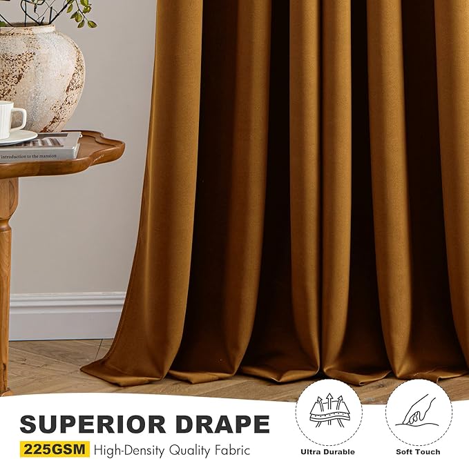 MIULEE Gold Brown Blackout Curtains for Bedroom Living Room 63 Inches Long 2 Panels, Thermal Insulated Room Darkening Drapes Solid Grommet Noise Reduction Light Blocking Window Treatments 40x63 Inch