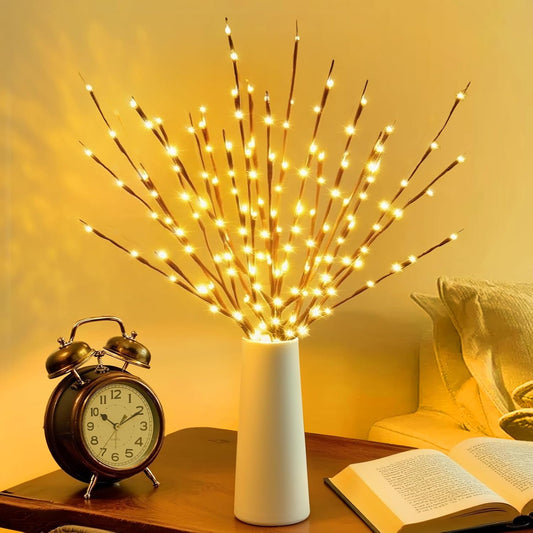 DK177 6 Pack Led Branch Light Battery Operated Lighted Branch Vase Filler Willow Tree Artificial Little Twig Power Brown 30 Inch 20 LED for Home Romantic Decoration, Warm White