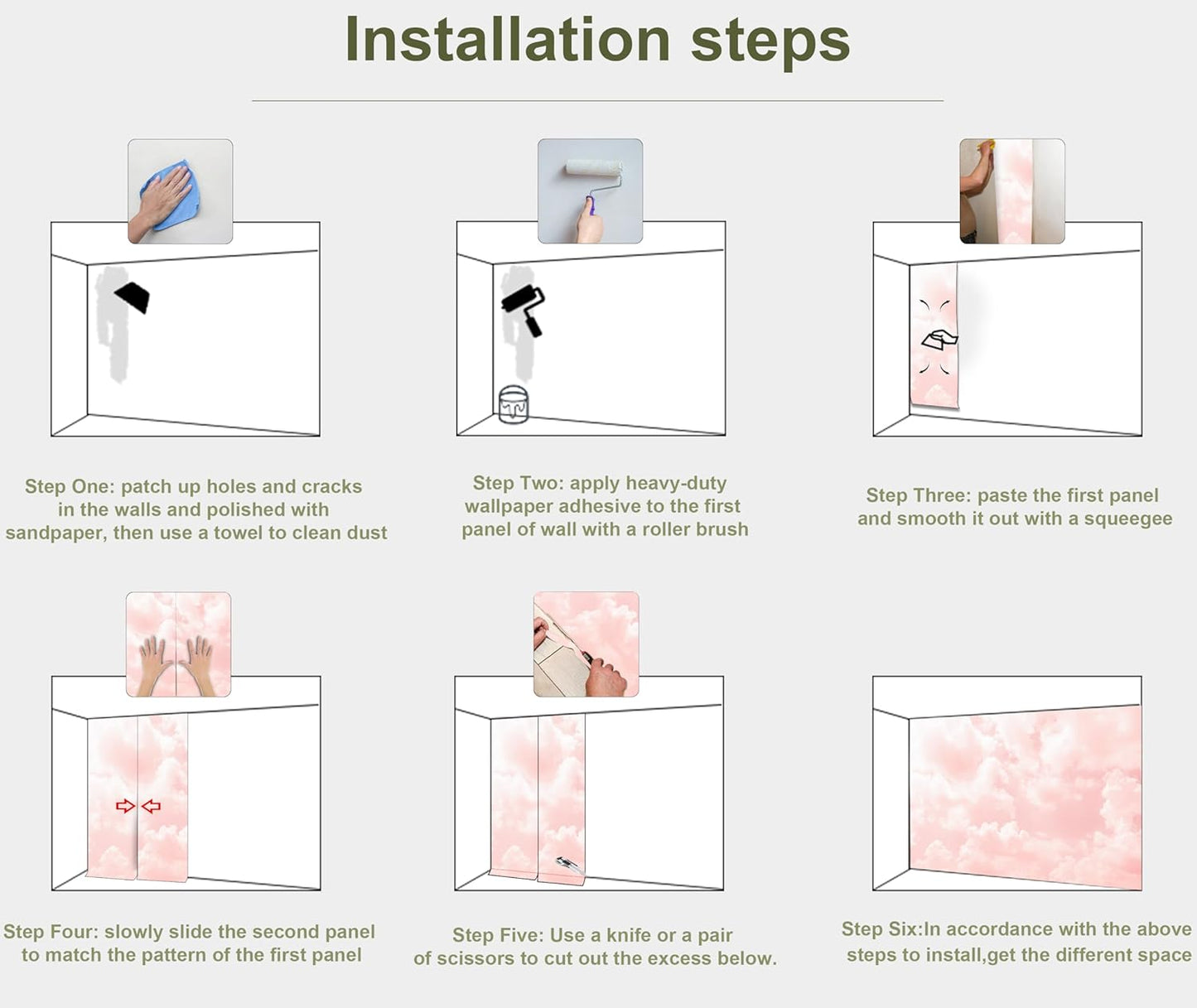 Pink Cloud Wallpaper Wall Mural for Bedroom Living Room (Not Peel n’ Stick)