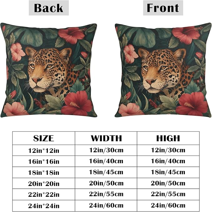Pack of 2 Leopard Floral Pillow Covers 24x24 Tropical Palm Monstera Leaves and Hibiscus Flower Throw Pillow Covers Hawaiian Jungle Cheetah Pillow Cases for Patio Sofa Couch