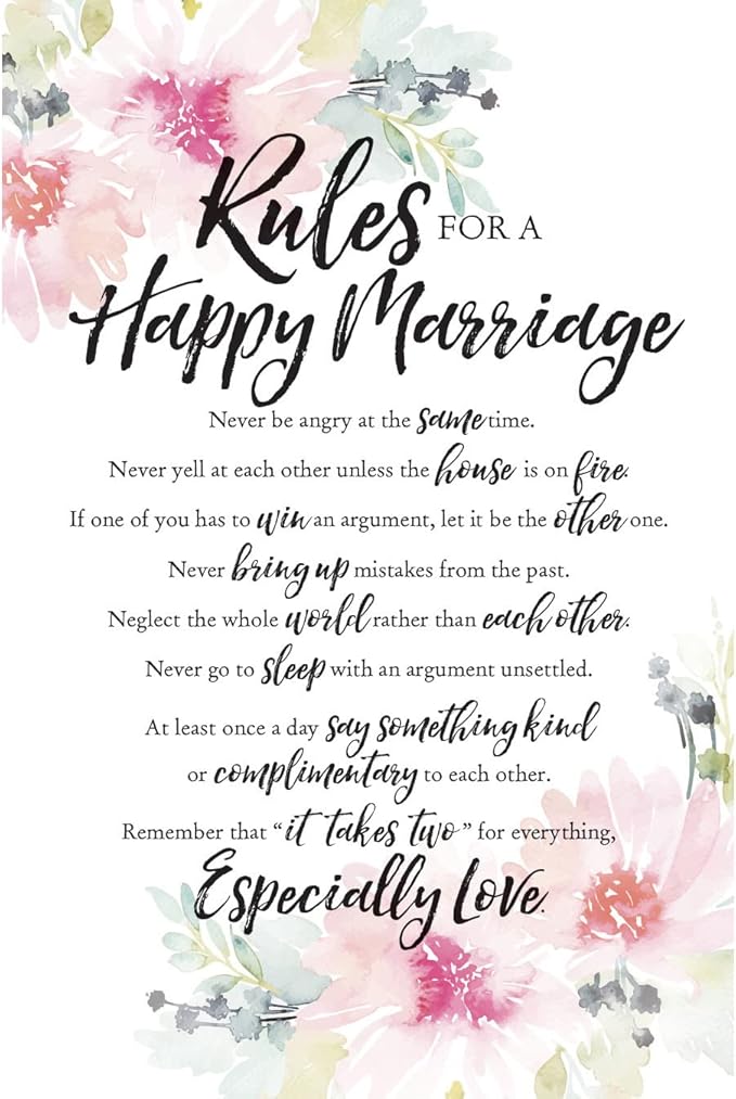 DEXSA Rules For Happy Marriage Wood Plaque - Made in the USA - 6"x9" - Elegant Vertical Frame Wall & Tabletop Decoration | Easel & Hanging Hook | Christian Family Religious Home Decor Saying