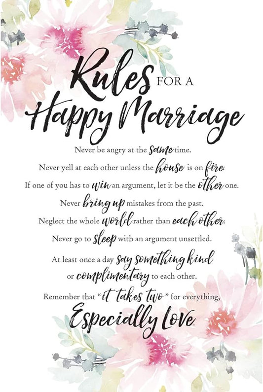 DEXSA Rules For Happy Marriage Wood Plaque - Made in the USA - 6"x9" - Elegant Vertical Frame Wall & Tabletop Decoration | Easel & Hanging Hook | Christian Family Religious Home Decor Saying