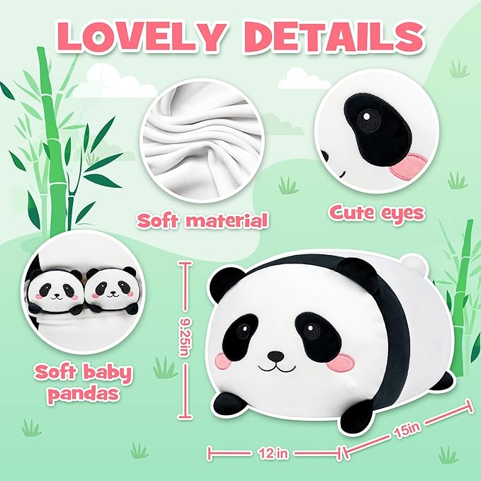 Panda Plush, Stuffed Animal Set with 4 Baby Pandas, Soft Stuffed Toy Pillow, Cute Birthday for Kids Boys Girls