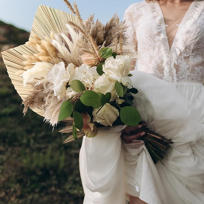 202 Pcs Boho Dried Pampas Grass Decor Bulk, Large Dried Palm Spears Bunny Tails Pampas Reed Grass Dried Palm Leaves Dried Flower Bouquet Boho Centerpieces for Wedding Home Tables Decor