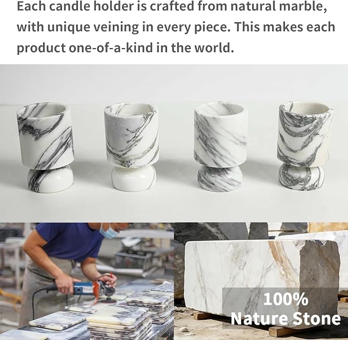Modern Marble Pillar Candle Holder, Natural Marble Candlestick Holder, French Centerpieces for Table, Elegant Marble Home Decor for Anniversary Weddings Valentine's Day