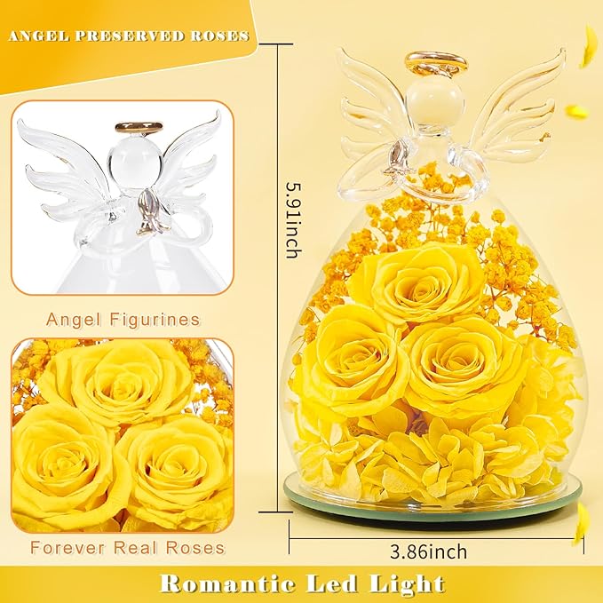 Beferr Mothers Day Mom Birthday Gifts for Women, Fresh Flowers for Delivery Forever Preserved Rose in Glass Angel Figurine, Anniversary Christian Real Rose for Grandma Nana Wife Mum from Daughter Son