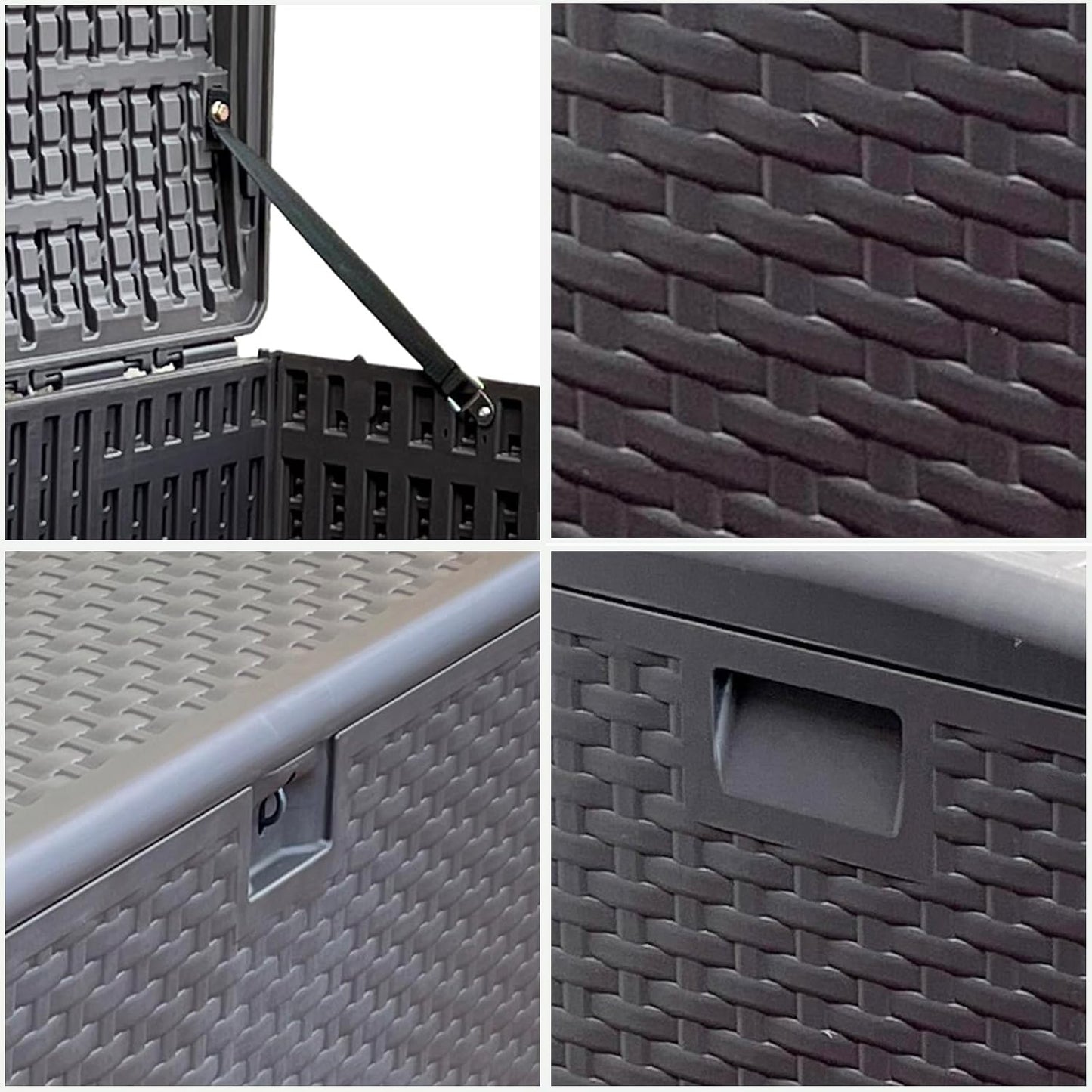 73 Gallon Large Storage Box with Lid,Waterproof Outdoor Storage Container for Patio Furniture Cushions, Gardening Tools, Pool Accessories, Lockable Resin Deck Box with handle Brown