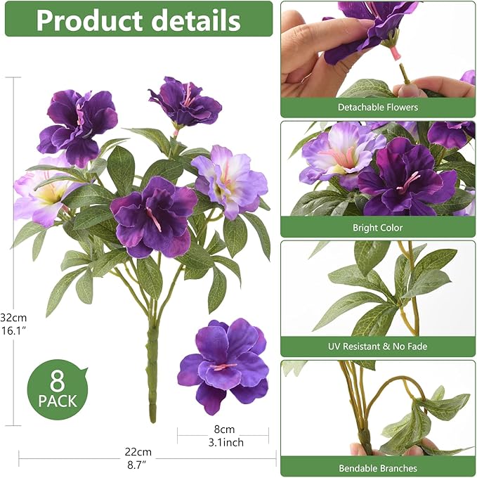 Hommyea Artificial Fake Flowers for Outdoor, 8 Bundles Faux Plants Silk Flowers Spring Decoration UV Resistant No Fade Plastic Flowers for Outside Planters Home Porch Patio Yard Garden Decor
