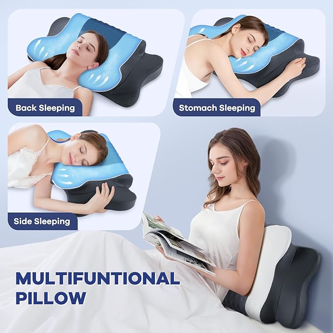 Cervical Neck Pillow for Pain Relief,Cervical Pillow with Memory Foam Ergonomic Pillows with Dual Heights for Back,Stomach and Side Sleepers Kids' Floor Pillows Cushions (Grey, Standard 26"×15")
