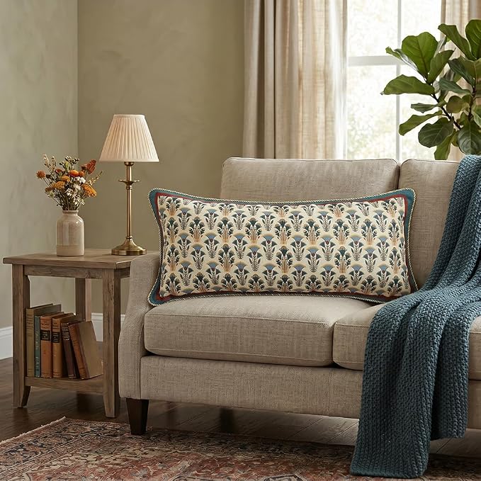 patdrea French Vintage Linen Throw Pillow Cover,12"x28",Set of 2-Wensel D | RusticDecorative Pillow Case,Farmhouse Floral Pattern,Cushion Coverfor Couch Living Room Bedroom Sofa