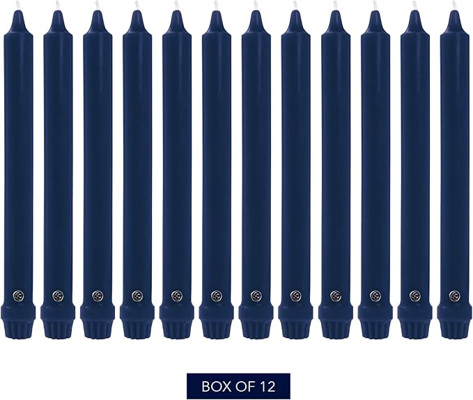 Colonial Candle Unscented Taper Candle, Classic Collection, Indigo, 12 In, Pack of 12 - Up to 10 Hours Burn
