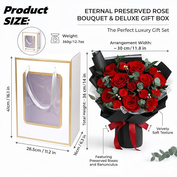 XTYFJGVA 16 Preserved Red Roses Bouquet, Flowers for Delivery, Real Roses That Last 1-3 Years, Birthday Gifts for Women, Forever Flower Gifts for Mom, Wife, Grandma, Her on Mothers Day, Anniversary