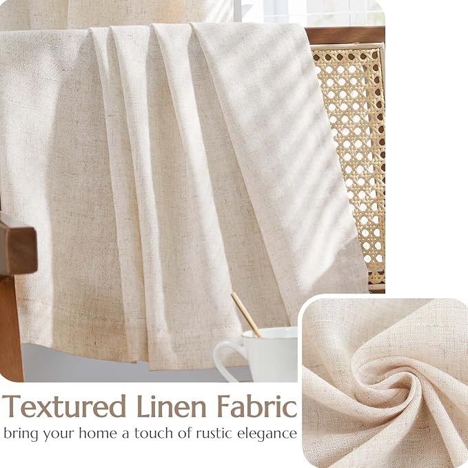 jinchan Lined Curtains 108 Inch Long for Living Room Non-See-Through Privacy Linen Curtains 2 Panels Beige, Room Darkening Window Curtains Farmhouse Light Filtering Drapes for Bedroom, 50 x 108 Inches