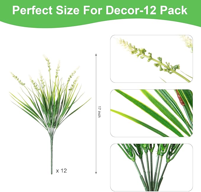 Ammyoo Artificial Faux Plants Flowers for Outdoor Decorations, Fake Monkey Grass for Outside Porch Patio, No Fade Realistic Greenery Plant, UV Resistant Artificial Shrubs for Courtyard Window Garden