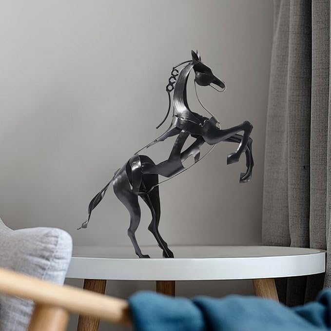 SunBlogs Art Metal Horse Statue Décor, Handmade & Hand-Painted Modern Western Horse Decoration, Rustic Iron Sculpture Gifts for Home Office for Horse Lovers (Black)