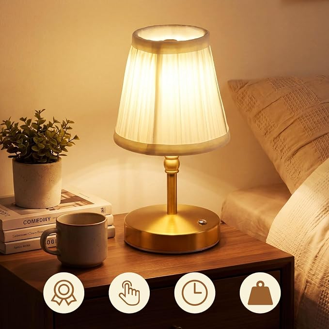 Liliful 2 Pcs Cordless Table Lamp Rechargeable Touch LED Small Gold Portable Battery Operated USB-c Desk Lamp 3 Color Dimmable for Bedroom Living Room Dining (Gold,Weaving Style)