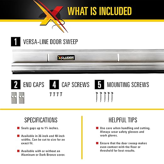 Xcluder 36" Versa-Line Rodent Proof Door Sweep, Mill Aluminum Finish – Seals Out Rodents and Pests, Easy to Install, Maximum Adjustability; Under-Door Seal; Rodent Proof