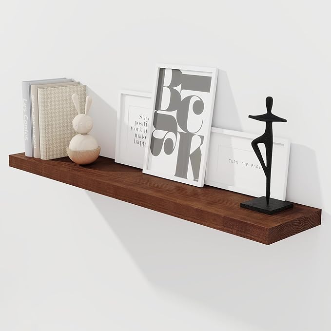 RICHFOCUS Floating Shelves for Wall 48 Inch Solid USA-Sourced Oak Wooden Shelves for Bathroom Kitchen 9" Deep Modern Wood Shelf with Heavy-Duty Bracket for Wall Mounted, Walnut Finish