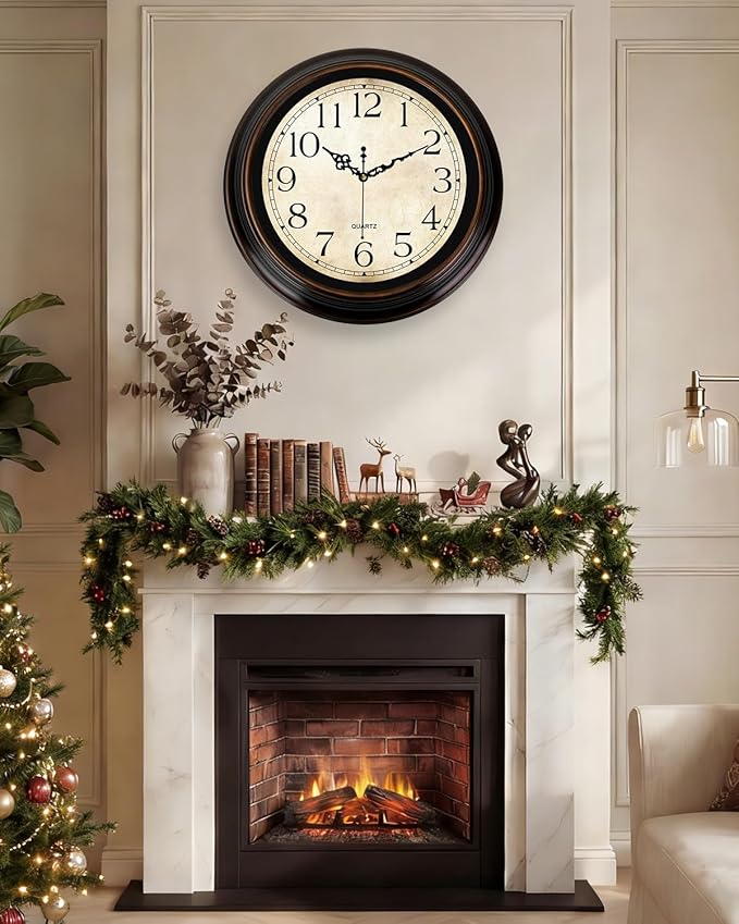 Vintage Wall Clock 16 Inch Quartz Silent Non-Ticking Analog Clock Battery Operated Rustic Round Decorative Clock for Living Room Kitchen Home Office Classroom