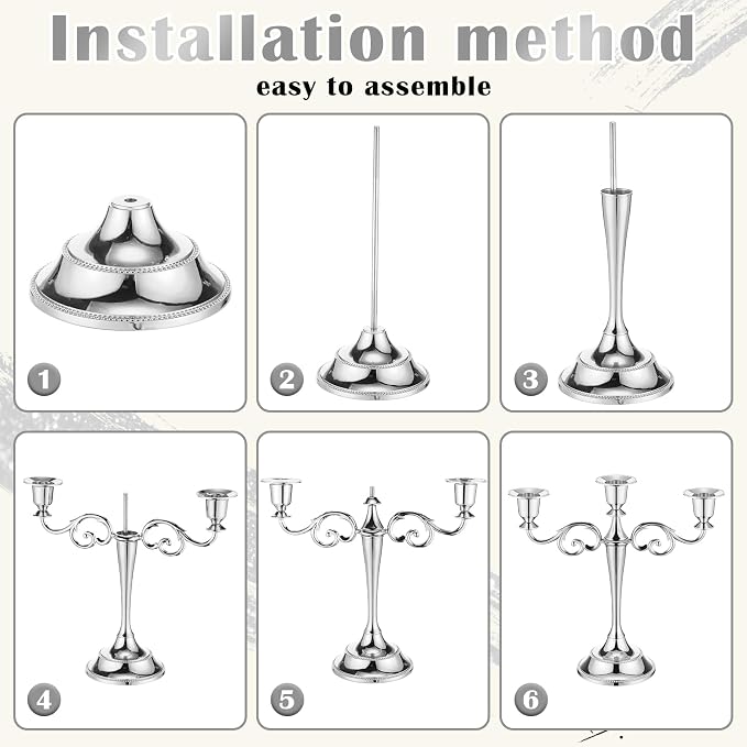 Dandat 3 Pcs 3 Arm Metal Candelabra Candlestick Holders Tall Candlestick Holders Gothic Candle Holder for Home Wedding Church Christmas Party (Classic,10 Inch,Silver)