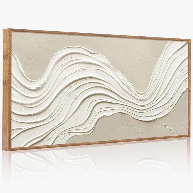 CHDITB 3D Textured Neutral Earth Tone Abstract Wave Relief Sculpture Framed Canvas Wall Art Set, Minimalist Texture Modern Wall Decor, Earth Tone Prints for Living Room Hallway Bedroom Decor 40"x20"