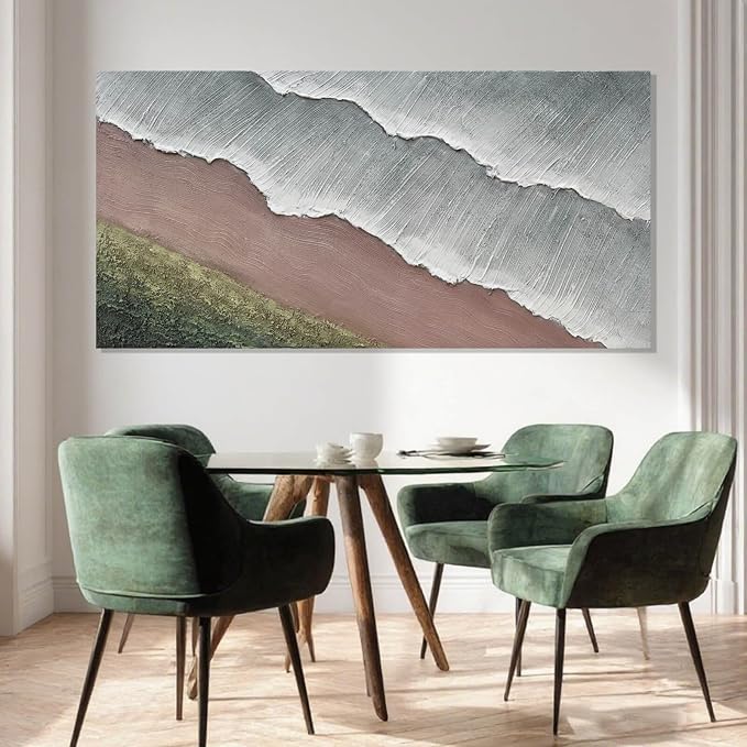 SHEYOYE Green Abstract Wall Art and White Textured Canvas Wall Decor | Modern Wall Decor for Living Room, Bedroom or Dining Room | Wall Hanging 24" x 48"