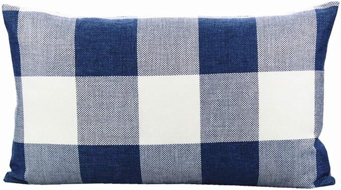 VAKADO 12x20 inch Pack of 2 Lumbar Buffalo Plaid Throw Pillow Covers Decorative Rectangle Farmhouse Retro Cushion Cases Home Decor for Couch Sofa Patio, Blue and White