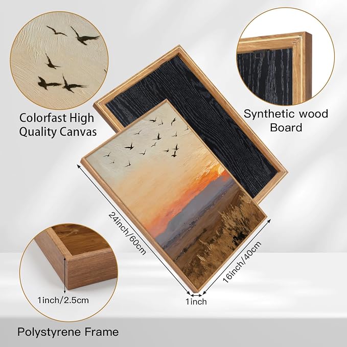 TOARTi Large Framed Western Cowboy Canvas Wall Art Set,Vintage Sunset Landscape Horseback Riding Wall Decor, Rustic Southwestern Art Prints for Farmhouse Living Room Bedroom Office-16”x24”x3