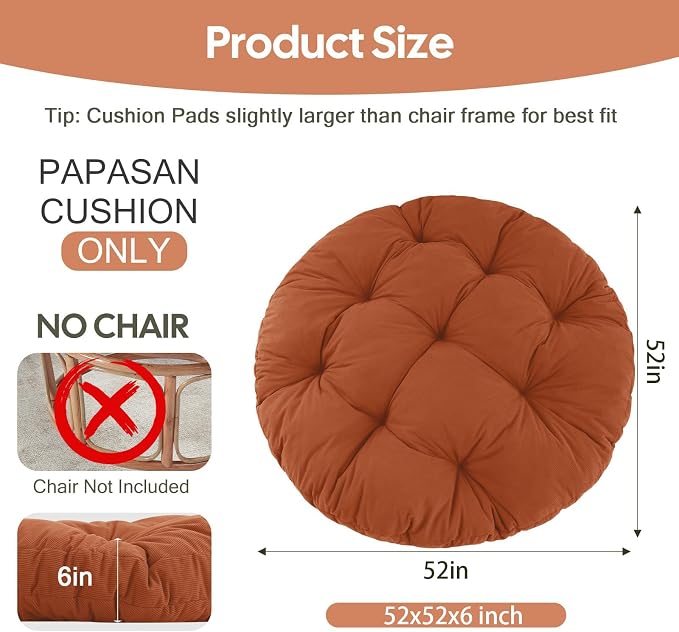 idee-home Papasan Chair Cushion, Circle Papasan Chair Cushion(Cushion Only) | Papasan Cushion with Thick Corduroy Cover, 52 x 52 Inch Cushion for Egg Chair, Navy