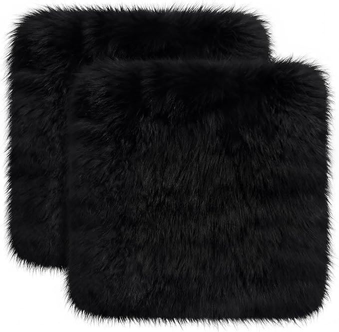 Drydiet 2 Pcs Natural Sheepskin for Bed Sores and Skin Imitation Wool Medical Sheepskins with Non-Slip Back for Pain Relief and Discomfort, Wool Seat Pad, 17 in x 17 in(Square,Black)