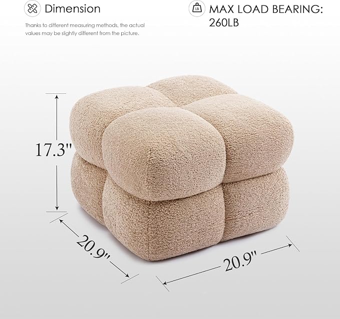 Zesthouse Square Pouf Ottoman Set of 2, Modern Backless Vanity Chair for Bedroom, Tan Fuzzy Foot Rest for Couch, Upholstered Tufted Footstool, Sherpa Fabric Ottoman Coffee Table for Living Room