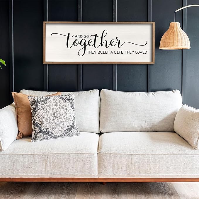 Surfapans And So Together They Built A Life They Loved Wall Decor 40”X15” Large Framed Farmhouse Wood Sign for Bedroom Above Bed Living Room Over Bed Wall Art Modern Hanging Decoration (Wood)
