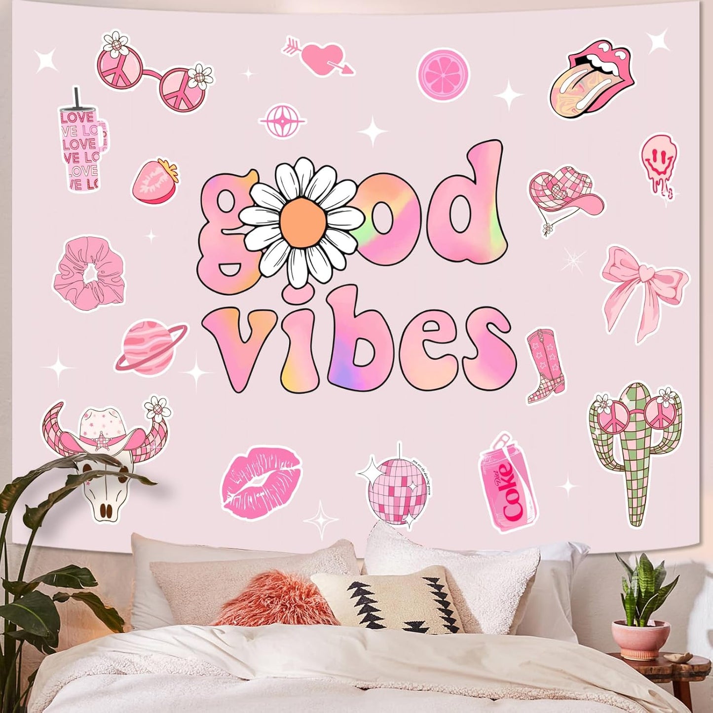 Lunerfex Y2K Tapestry Pink Wall Tapestry, Cute Tapestries for Bedroom Funny Tapestries Wall Hanging for Bedroom Living Room Decor Pink-1 44"x60"