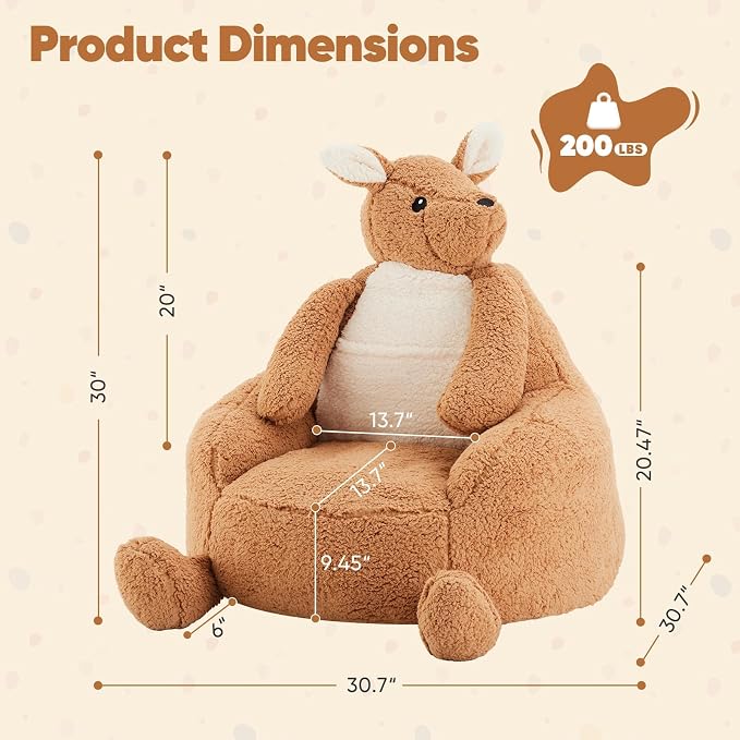 31 Inhces Memory Foam Bean Bag Chair - Ultra Soft Faux Rabbit Fur Sofa with Handle & Machine Washable Cover, Comfy Lazy Chair for Kids Teens, Perfect for Reading Gaming in Living Room Bedroom，Brown